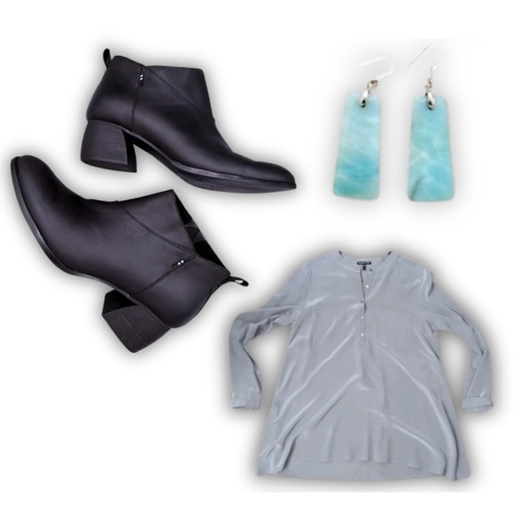 TOMS Matte Leather Nubuck Ankle Boots Black Size 8 2" Block Heel Classic Slip On - Picture 8 of 9